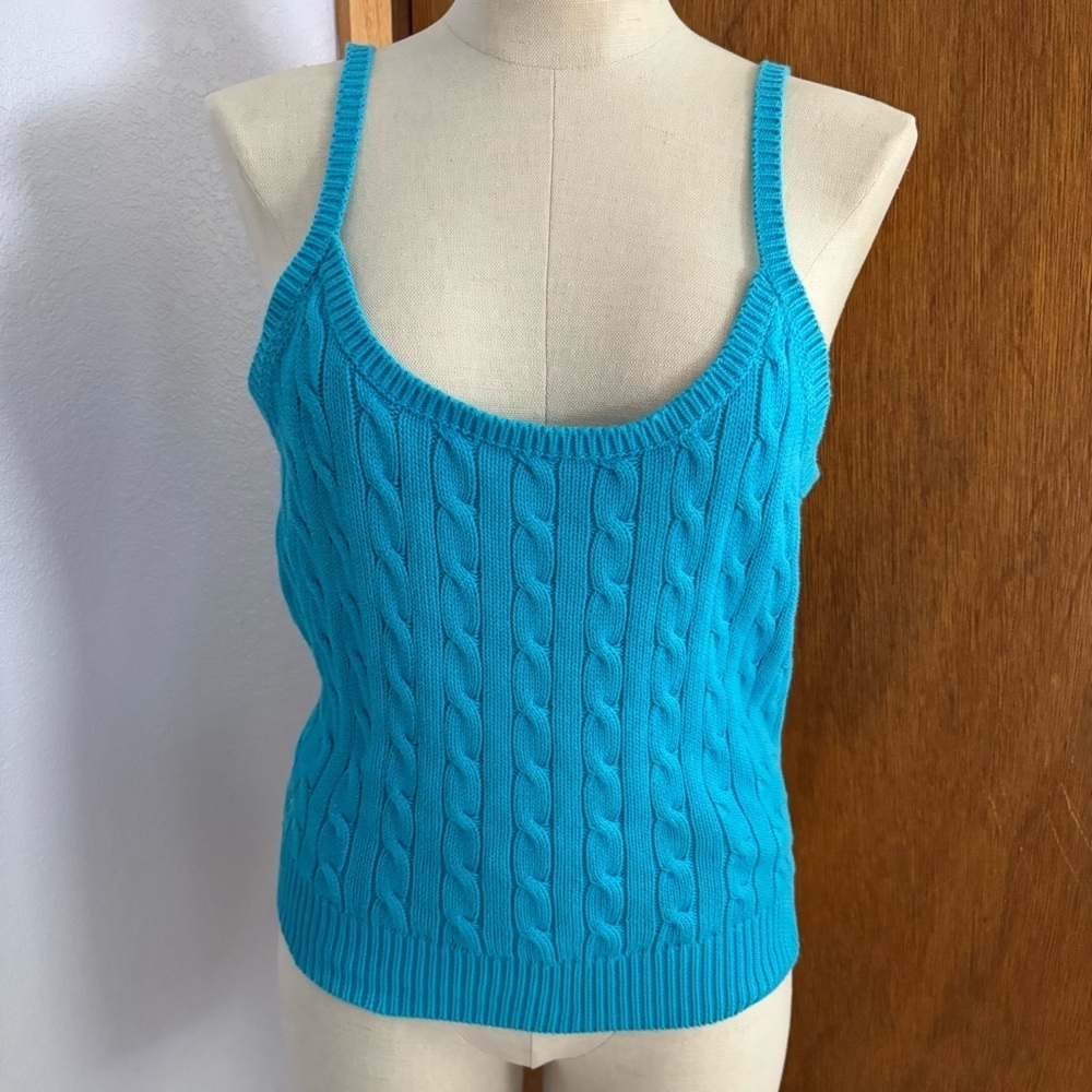 RALPH LAUREN sz L Bright Blue Cable Knit Tank Top Sweater
